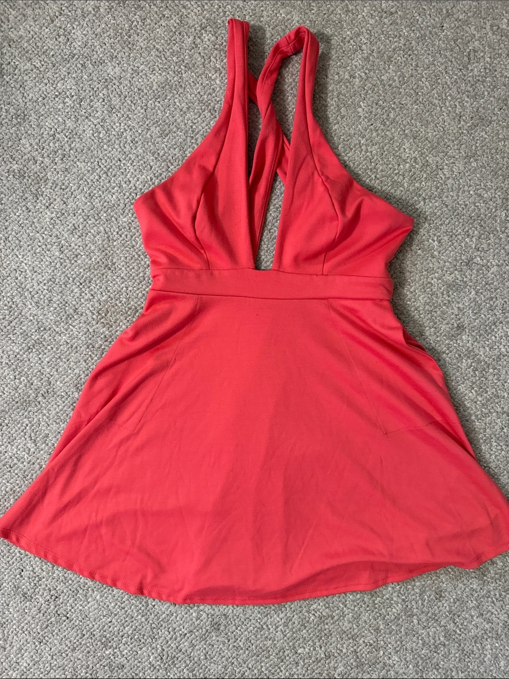 FP Beach by Free People Open Back Mini Dress in Vibrant Coral Boho